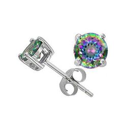 Genuine 2.20 ctw Round Mystic RainbowTopaz Earring Stud 14kt Gold-White