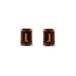 Genuine 8x6mm Garnet Emerald Cut Stud Earrings 14kt Gold-White