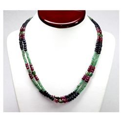 Natural 232.47 ctw Emerald, Ruby & Sapphire Bead Necklace