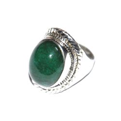 Silver Emerald Oval Mens Ring