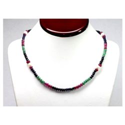 Natural 147.85 ctw Emerald, Ruby, Sapphire & Pearl Bead Necklace