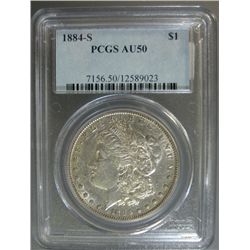 1884-S MORGAN SILVER DOLLAR, PCGS AU50