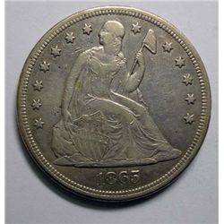 1865 SEATED DOLLAR FROM THE CIVIL WAR! BORDERLINE AU, ORIGINAL, RARE