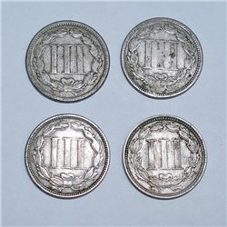 1865, 1866, 1867, 1868 3 CENT NICKELS