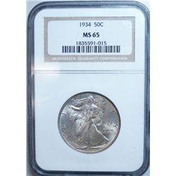 1934 WALKING LIBERTY HALF DOLLAR NGC MS-65