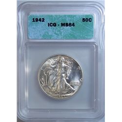 1942 WALKING LIBERTY HALF DOLLAR ICG MS-64