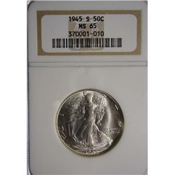 1945-S WALKING LIBERTY HALF DOLLAR NGC MS65