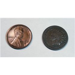 1878 Indian Head and 1916-D Lincoln Cent