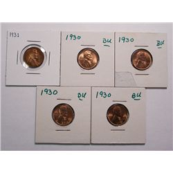 4 CHBU or better RED 1930 and 1 1931 same grade Lincoln pennys
