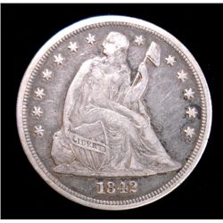 1842 SEATED LIBERTY SILVER DOLLAR, NICE XF ( ALL ORIGINAL )