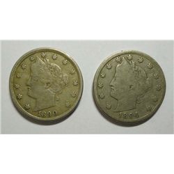 1890 VF & 1894 VG Liberty Nickel lot