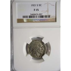 1921-S BUFFALO NICKEL NGC FINE 15 F/VF