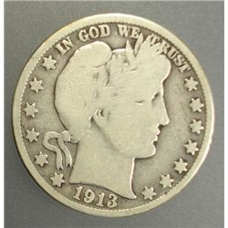 1913 BARBER HALF DOLLAR, VG ( KEY DATE )