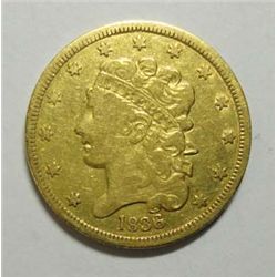 1836 $5 GOLD VF-XF