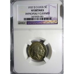 1937-D 3 LEG BUFFALO NICKEL NGC VF