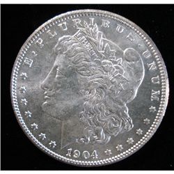 1904-O MORGAN SILVER DOLLAR, CHOICE BU+