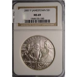 2007 Jamestown Silver Commemorative Silver Dollar NGC MS69