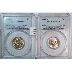 1943D and 1944D Jefferson nickels  PCGS66FS(full steps)