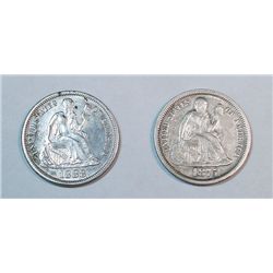 1875S above wreath dime  XF45