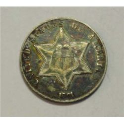1861 3 cent silver a Very solid AU and