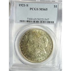 1921-S Morgan Dollar PCGS MS-65 toned--RARE