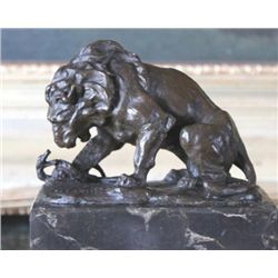 Striking Lion & Serpent Bronze Sculpture After L. Ca