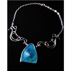 AMAZING Roman Glass Cabochon and Sterling Silver Neckla