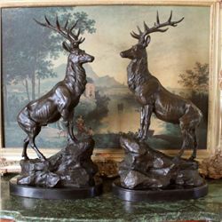 HUGE Majestic Elk Pair Bronze Sculptures