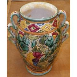 A c1930's majolica style twin handled vase...