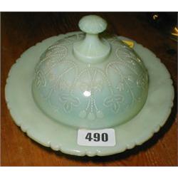 A green opaline glass muffin dish - possib...