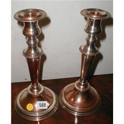 A pair of C19th Sheffield plate candle sti...