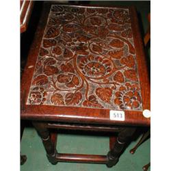 A c1900 oak heavily carved stool on turned...