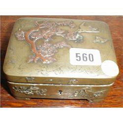 A C19th oriental brass box with applied re...