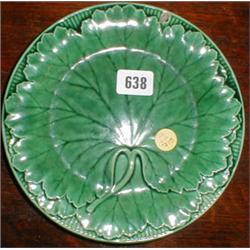 A C19th green majolica Wedgwood plate...