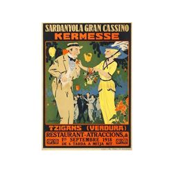 SARDANYOLA GRAN CASSINO KERMESSE. CAPUZ. 1918. 50x34 cm. (19,7x13,2 in.). Litografía. A. Entelado. B