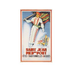 SAINT JEAN PIED DE PORT. FÊTES TRADITIONELLES BASQUES. 1952. 98x61 cm. (38,5x24 in.). Litografía. B.