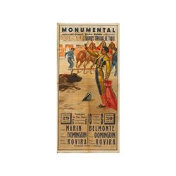 CARTEL CON DOMINGUIN Y BELMONTE. REUS, J.: 1950. 107x54 cm. (42x21,2 in.). Offset. A -. Doblado sin