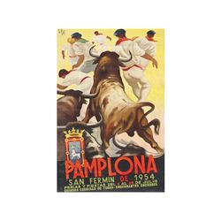 SOTES, S de. PAMPLONA SAN FERMIN. 1954. 100x65 cm. (39,2x27 in.). Litografía. B. Valencia: Lit. Orte