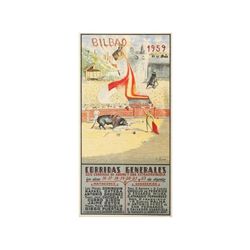 BILBAO CORRIDAS GENERALES. ZUBIA, E. 1959. 107,5x54 cm. (42,2x21,2 in.). Litografía. B. Valencia: Li