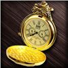 Image 2 : Mens Golden Tone Dragon Red GemStone HandWind Pocket Wa