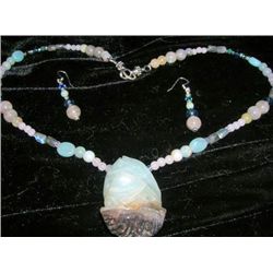 Lovely Hand Carved Amazonite Fish Pendant and Bead Neck