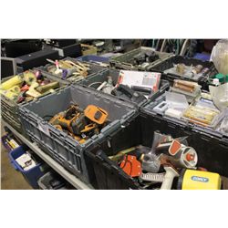 6 BINS OF MISCELLANEOUS TOOLS & HARDWARE