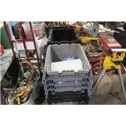 2 STACKS OF PLASTIC STORAGE BINS