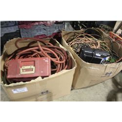 2 BINS OF ASSORTED HOSES & ELECTRICAL CORDS