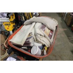 SHOP VAC, JOB LIGHT, WHEELBARROW & CONTENTS