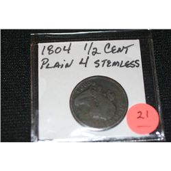 1804 Half Cent Plain 4 Stemless