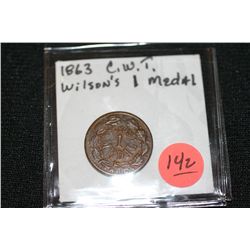 1863 Civil War Token Wilson's 1 Medal