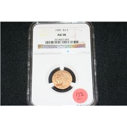 1909 Gold 2 1/2 Quarter Eagle NGC Graded AU58