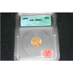 1886 Gold $1 Indian Princess ICG Graded MS61