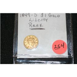 1849-D Liberty $1 Gold Coin, Rare